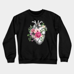 Pink roses and butterflies Floral Heart Human Anatomy Crewneck Sweatshirt